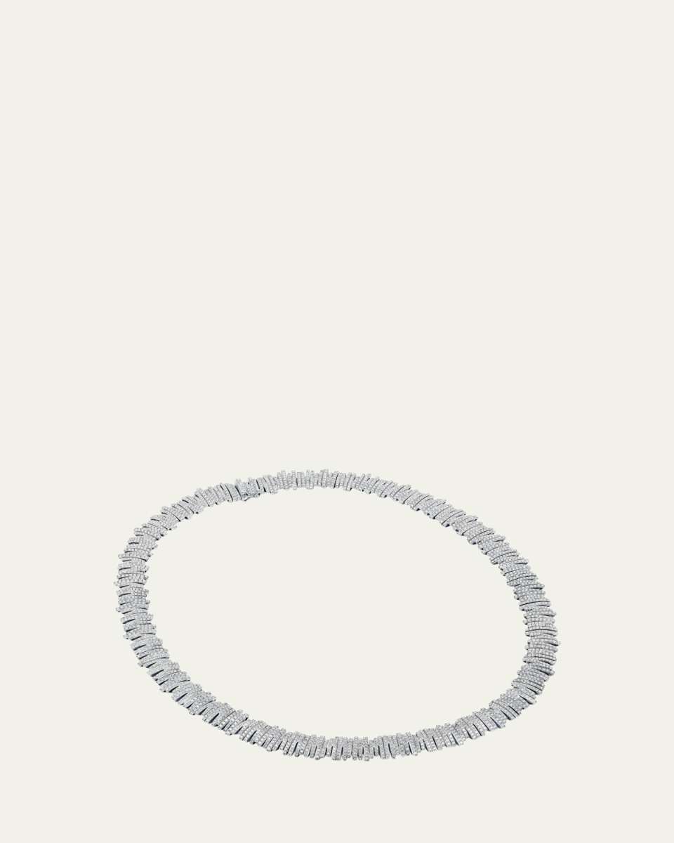 18K White Gold Fireworks Full Pave Tennis Necklace